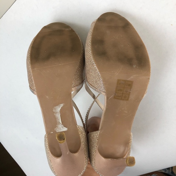 Le Chateau Nude Glitter Ankle Strap Heels - Picture 9 of 10